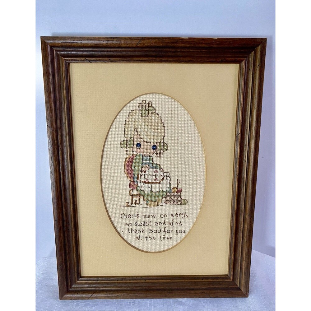 Precious Moments Mother Cross stitch Framed Matted 10x11.5 Thank God For You